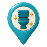 RestRoom IQ illustration: a restroom map pin with gold sparkles