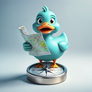 Waddles the penguin mascot holding a map